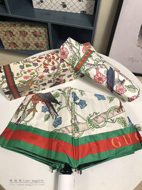 GUCCI古馳傘 2018年度爆款自動傘 田園花卉圖案 專櫃夏季新款 全自動折疊晴雨傘   zm1073